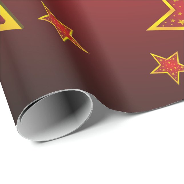 Red Gold Glitter Stars Merry Christmas Wrapping Paper (Roll Corner)