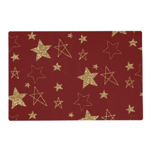 Red Gold Glitter Stars Placemat