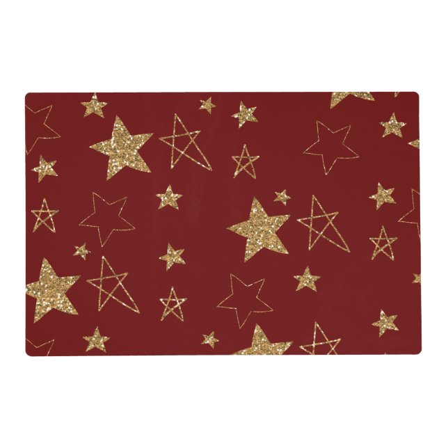 Red Gold Glitter Stars Placemat (Front)