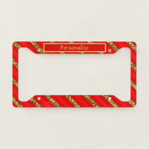 Red Gold Glitter Stripe Pattern Personalized License Plate Frame