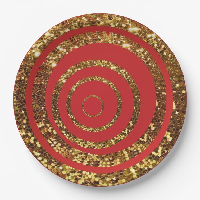 Red & Gold Glitter Swirl and Polka Dot Plates (Front)