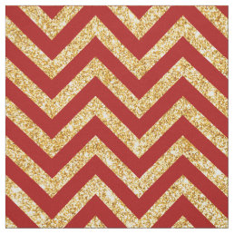 Red Gold Glitter Zigzag Stripes Chevron Pattern Fabric