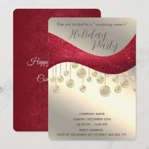 Red gold glittery simple corporate Christmas party Invitation