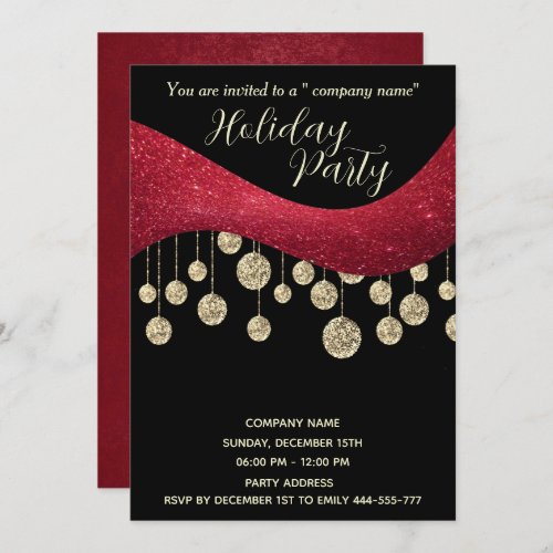 Red gold glittery simple corporate Christmas party Invitation