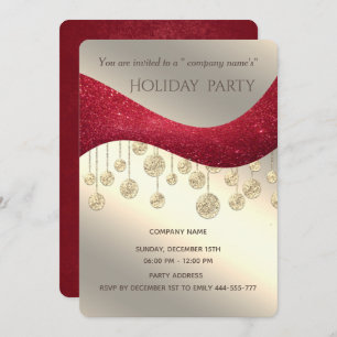Red gold glittery simple corporate Christmas party Invitation