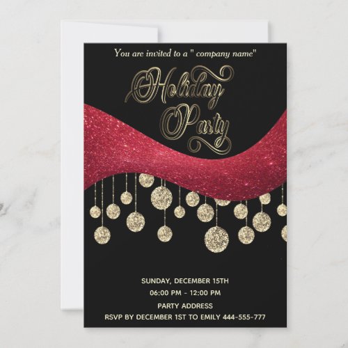 Red gold glittery simple corporate Holiday party Invitation