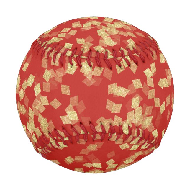 Red Gold Glitzy Confetti Abstract Baseball (Front)