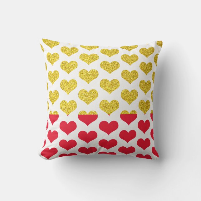 Red Gold Golden Hearts Patterns Ombre 2022 Cute Outdoor Pillow (Front)