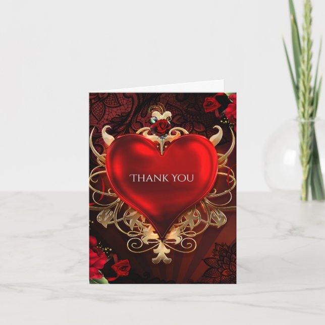 Red & Gold Gothic Love Heart Gothic Thank You (Front)