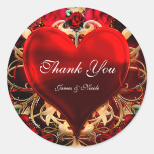 Red & Gold Gothic Love Heart Wedding Favor Classic Round Sticker