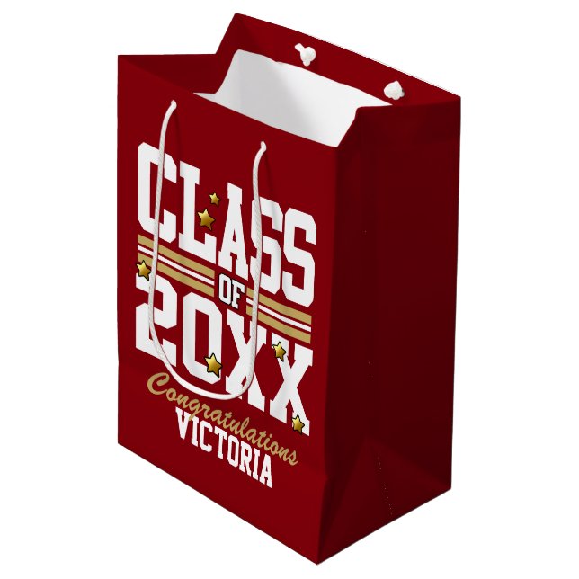 Red|Gold Graduating Class Year Medium Gift Bag (Front Angled)