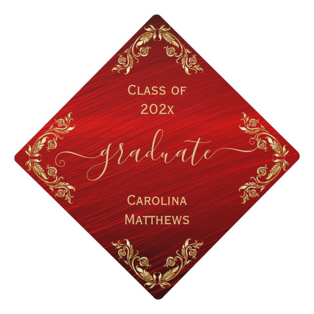 Red Gold Graduation Cap Topper (Front)
