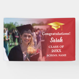 Red Gold Graduation Custom Photo Class Of 2025 Banner