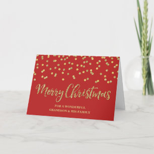 Red Gold Grandson & Family Merry Christmas Card