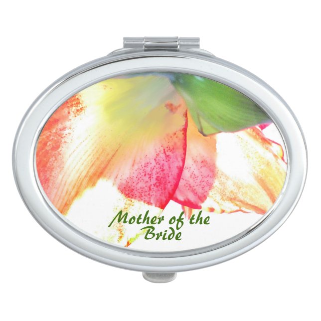 Red Gold Green Amaryllis Abstract Wedding Makeup Mirror (Front)