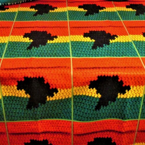 Red Gold Green Black Africa Map Crochet Print on Sherpa Blanket