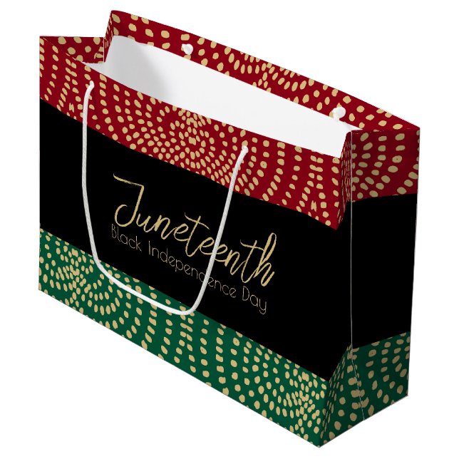Red Gold Green Black Independence Day Juneteenth Large Gift Bag (Front Angled)