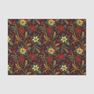 Red Gold Green Christmas Florals Decoupage Tissue Paper