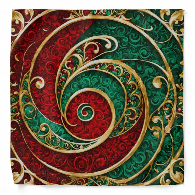 Red Gold Green Christmas Holiday Bandana (Front)