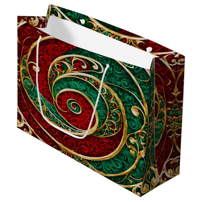 Red Gold Green Christmas Holiday Gift Bag (Front Angled)