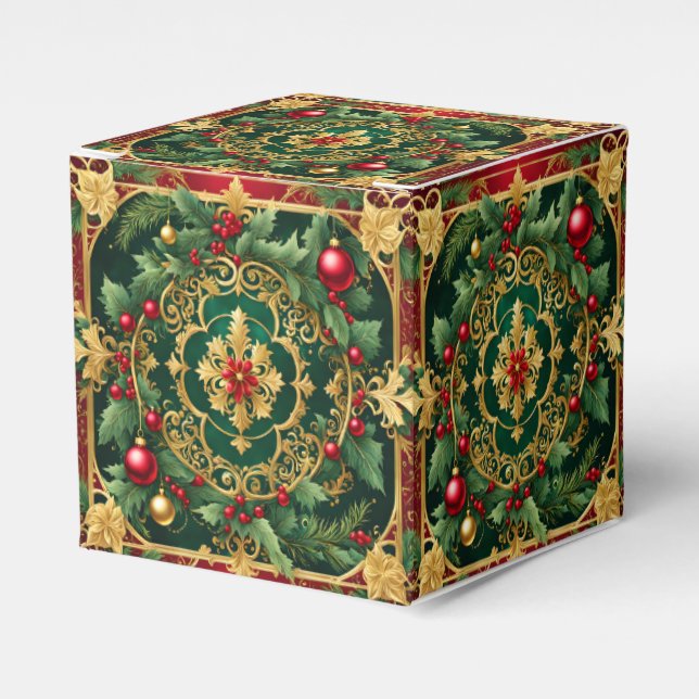 Red Gold Green Christmas Holiday Gift Box (Front Side)