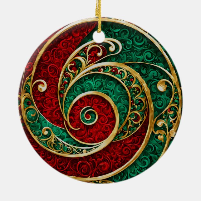 Red Gold Green Christmas Holiday Ornament (Back)