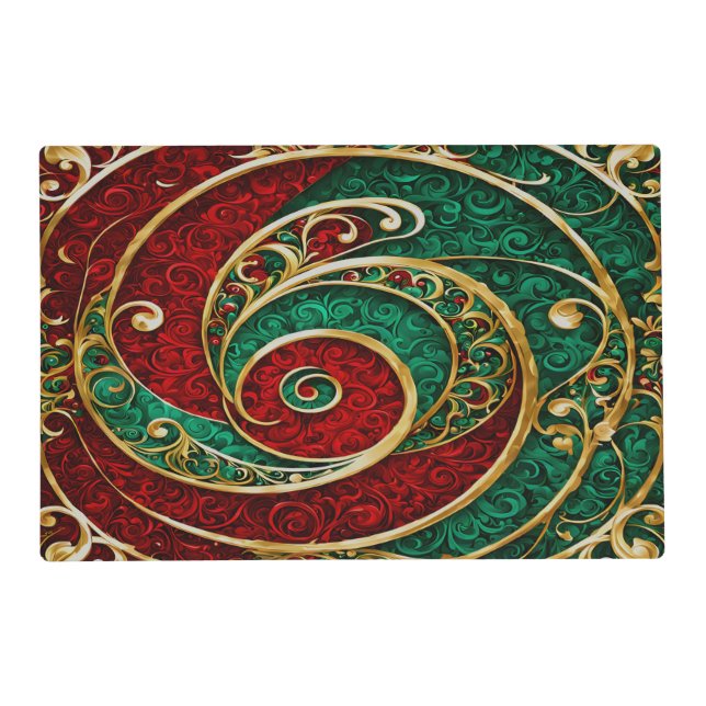 Red Gold Green Christmas Holiday Paper Placemat (Back)