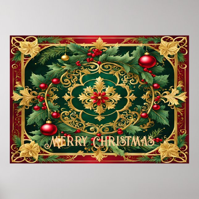 Red Gold Green Christmas Holiday Poster (Front)