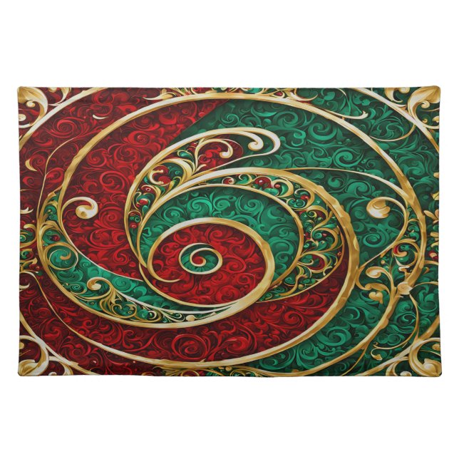Red Gold Green Christmas Holiday Table Cloth Placemat (Front)