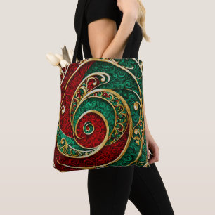 Red Gold Green Christmas Holiday Tote Bag