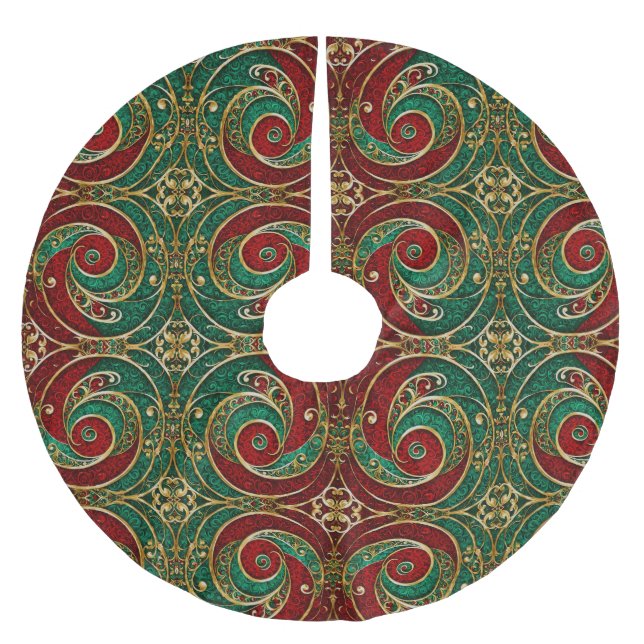 Red Gold Green Christmas Holiday Tree Skirt (Front)