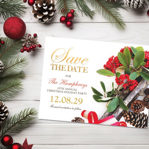 Red Gold Green Christmas Party Save the Date Announcement Postcard
