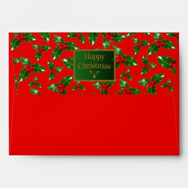 Red Gold Green Holly Berry Pattern – Customized Envelope (Back (Top Flap))