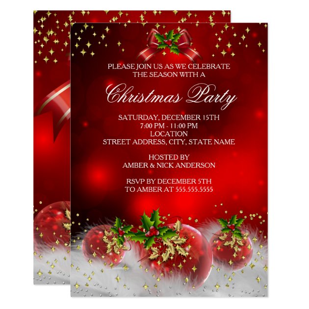 Red Gold Green Holly Christmas Holiday Party Invitation