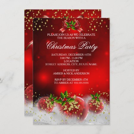 Red Gold Green Holly Christmas Holiday Party Invitation