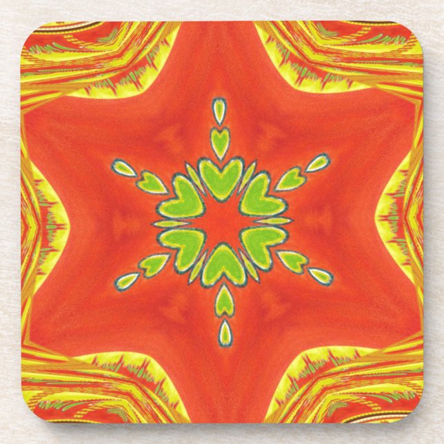 Red Gold Green Mandala Art Print Beverage Coaster (Front)
