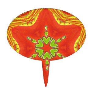 Red Gold Green Mandala Art Print Cake Topper