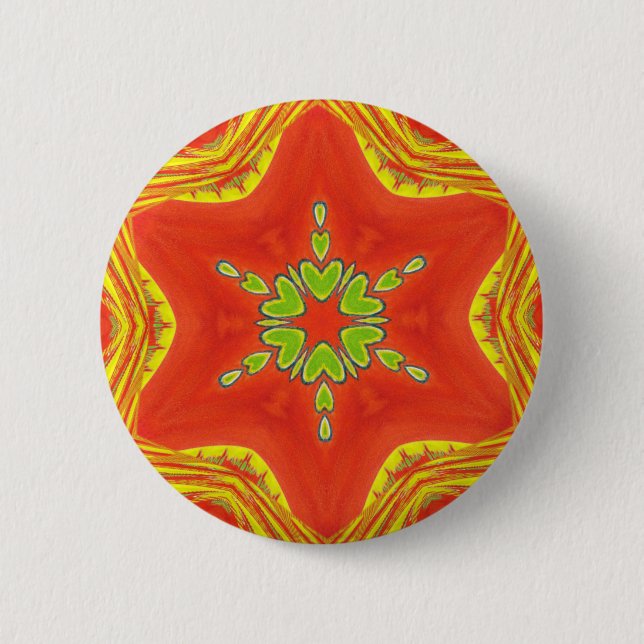 Red Gold Green Mandala Art Print Pinback Button (Front)