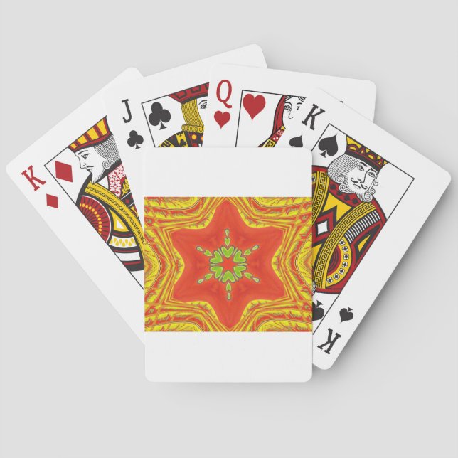 Red Gold Green Mandala Art Print Poker Cards (Back)