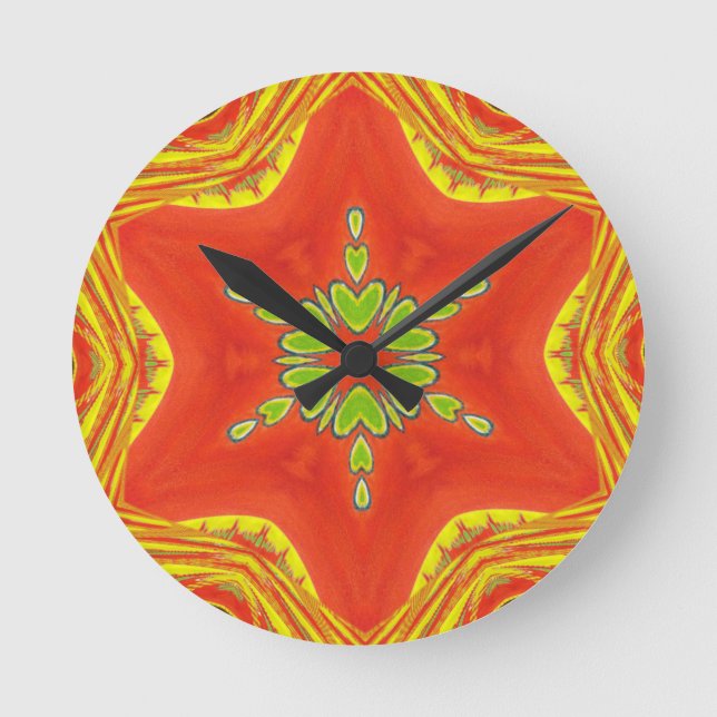 Red Gold Green Mandala Art Print Round Clock (Front)