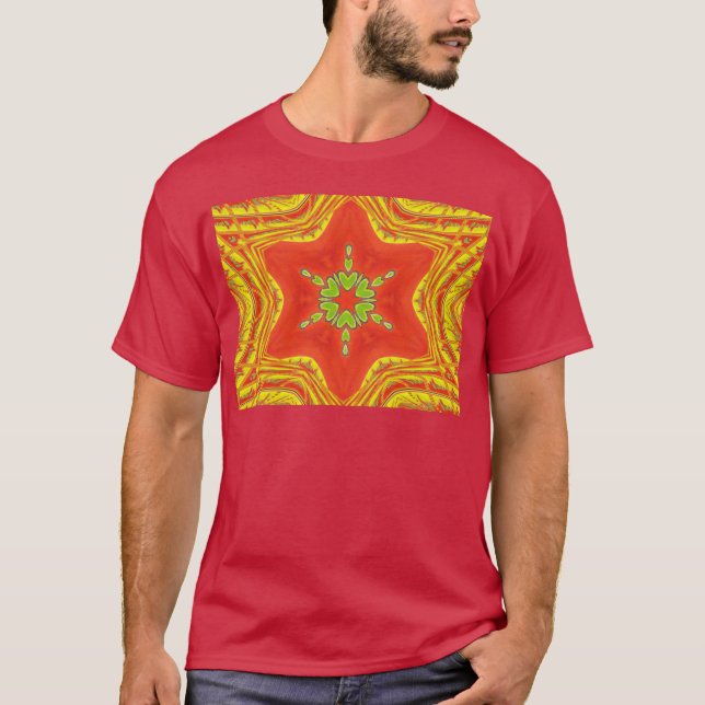 Red Gold Green Mandala Art Print T-Shirt (Front)