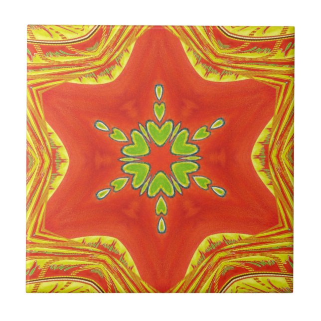 Red Gold Green Mandala Art Print Tile (Front)