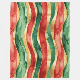 Red Gold Green Stripes Fleece Blanket