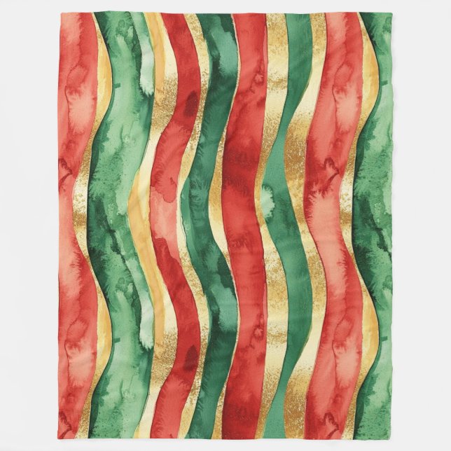 Red Gold Green Stripes   Fleece Blanket (Front)