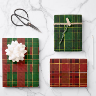 Red, Gold & Green Winter Christmas Plaid Patterns Wrapping Paper Sheets