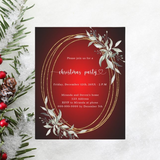 Red gold greenery Christmas Party invitation (Creator Uploaded)