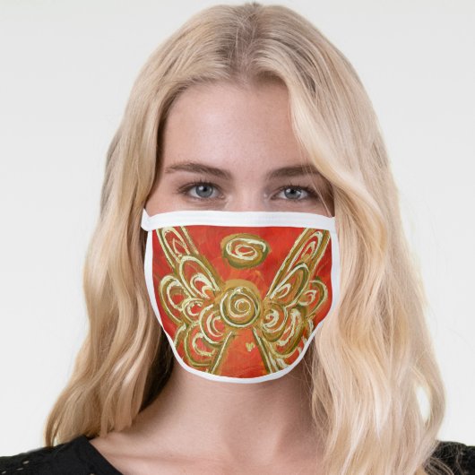Red Gold Guardian Angel Art Custom Face Mask (Worn Her)