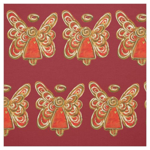 Red Gold Guardian Angel Art Fabric Material