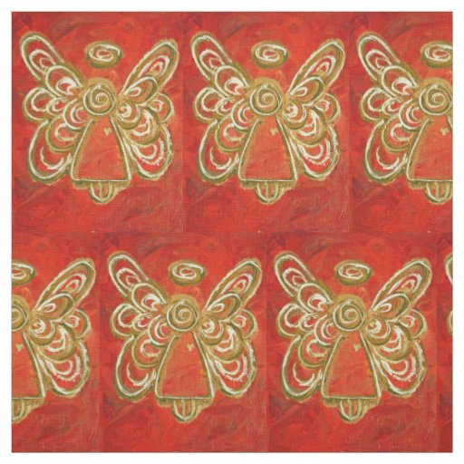 Red Gold Guardian Angel Art Fabric Material