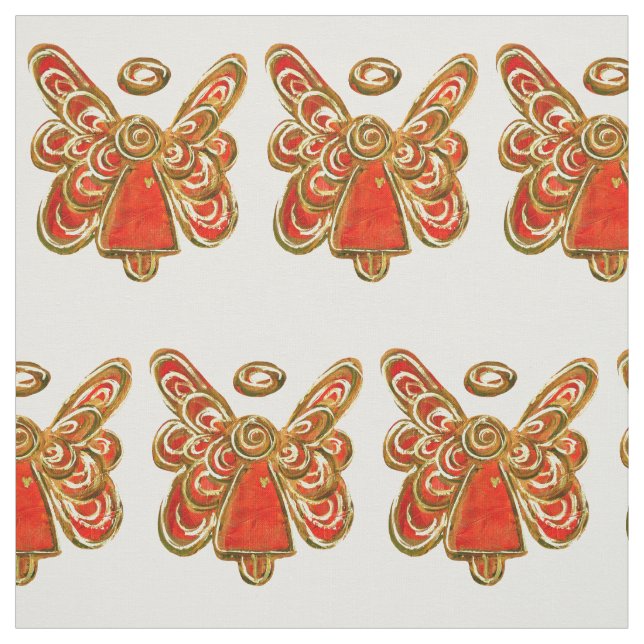 Red Gold Guardian Angel Art Fabric Material (Swatch)
